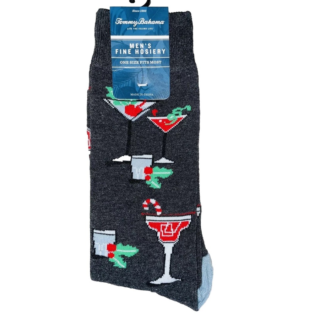 Tommy‎ Bahama Mens Dark Gray Cocktail Theme Dress Socks One Size NWT
